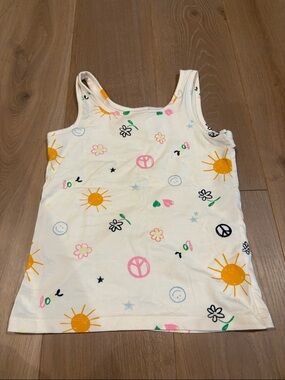 Old Navy Kid’s Size L (10-12) White Tank Top with Sun & Peace Sign Print.